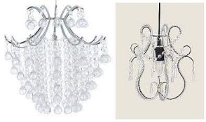 2 x Lights. 1 x Acrylic Ball Chandelier 50575707. 1 x Bling Ornate Easy Fit Jewelled Pendant 5056...