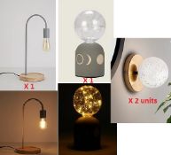 4 x Lamps. 1 x Gray Desk Lamp 50027255. 1 x Moonphase Desk Lamp 51126295. 2 x White Tortoise Glas...