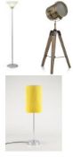 3 x Lamps. 1 x Silver Effect Heavy Base Floor Lamp 17C.Ss.20.133. 1 x Brass Toned Industrial Tabl...