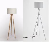 2 x Tripod Wooden Floor Lamps. 1 x Maple Effect 17C.Ss.20.146. 1 x Chrome Twist Lamp 17C.Ss.20.14...