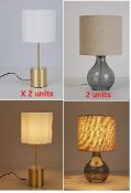 4 x Lamps. 2 x Gold Effect Storage Desk Lamps 50027258 & 2 x Smokey Grey Glass Desk & Table Lamps...