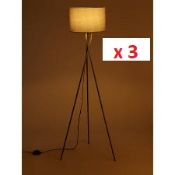 3 x Grey Low Tripod Twist Floor Lamps. 50557376