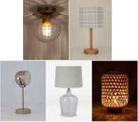5 x Mixed Lighting. 1 x Gold & Glass Flush Ceiling Light Fitting 51224625. 1 x Grey Check Table L...