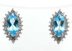 9ct White Gold Diamond and Blue Topaz Earring (BT3.73) 0.02 Carats