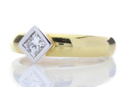 18ct Single Stone Princess Cut Rub Over Set Diamond Ring 0.40 Carats