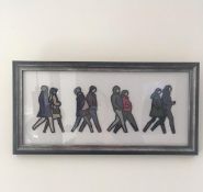 Julian Opie (1958-), London Couples, Embroidered figurines on Board, framed, 2021