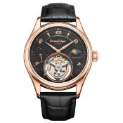 Swan & Edgar Whirlwind Tourbillon Automatic Rose Black Watch - Free Delivery & 5 Year Warranty
