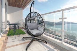 New Rattan hanging Egg Chair With A Cushion and Pillow - Black