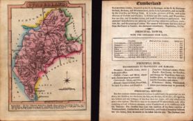 Lake District & Dales Engraved Hand Coloured George IV Map & Text.