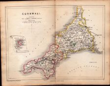 Antique Railway Map of Cornwall Drawn & Engraved by John Emslie.