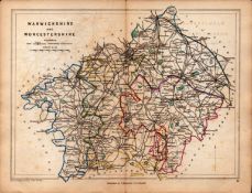 Antique Railway Map of Warks & Worcs Drawn & Engraved by John Emslie.