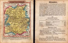Shropshire Engraved Hand Coloured George IV Antique Map & Text.