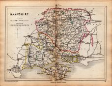 Antique Railway Map of Hampshire Drawn & Engraved by John Emslie.