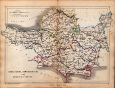 Antique Railway Map of Dorset Somerset Wiltshire Drawn & Engraved by John Emslie.