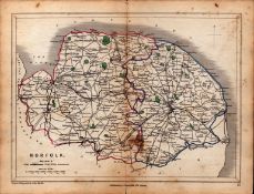 Antique Railway Map of Norfolk Drawn & Engraved by John Emslie.