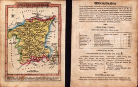 Worcestershire Engraved Hand Coloured George IV Map & Text.