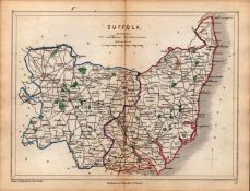 Antique Railway Map of Suffolk Drawn & Engraved by John Emslie.