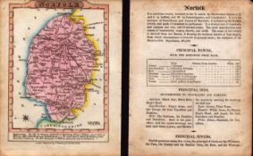 Norfolk Engraved Hand Coloured George IV Antique Map & Text.