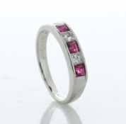 Platinum Rub Over Set Semi Eternity Diamond And Ruby Ring (R0.57) 0.30 Carats