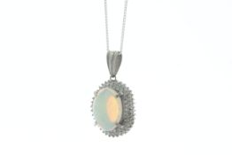 Platinum Diamond And Opal Pendant (O3.64) 0.94 Carats