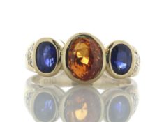 18ct Yellow Gold Three Stone Oval Cut Sapphire And Diamond Ring (S2.31) 0.10 Carats