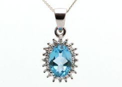 9ct White Gold Diamond And Blue Topaz Pendant (BT0.86) 0.01 Carats