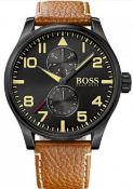 Hugo Boss Men's 1513082 Aeroliner Maxx Multi-Function Orange Leather Watch