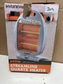 Hyundai 800w streamline quartz heater. RRP £30 - GRADE U