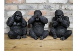 Set of Three Large Wise Gorilla Ornaments