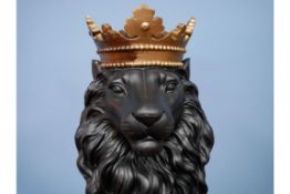 Matt Black Lion with Crown Ornament