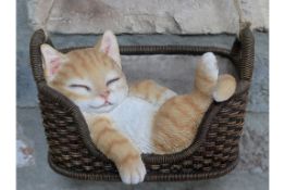 Hanging Cat in a Basket Garden or Home Ornament
