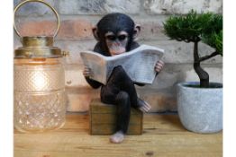Monkey Reading News Garden or Home Ornament