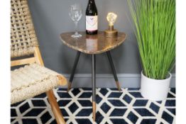 Iron and Brown Marble Side Table