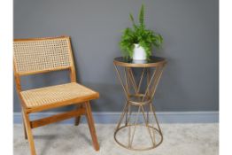 Golden Plant/Side Table with a Black Glass Top