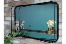 Large Mirrored Wall Unit with Bronzed Shelf