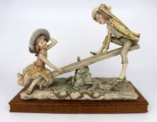 Vintage Hand Decorated Capodimonte Italian Seesaw Sculpture