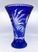 Tall Mid 20th c. Stourbridge Blue Overlay Crystal Flower Vase