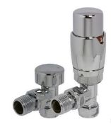 Brand New Boxed Bathstore Chrome Angled Thermostatic Radiator Valve & Lockshield Set RRP £42