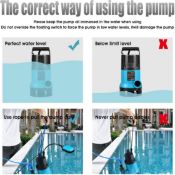 400W Portable Submersible Pump For Clean and Dirty Water For Garden Pond, Pools, and Ditches + Fl...