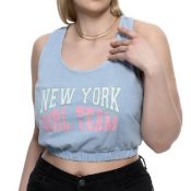 5X New York Girl Team pastel coloured, scoop neck crop tops