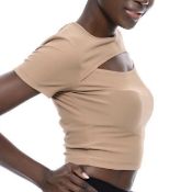 Stylesnatch Nude Chest Ribbed Top