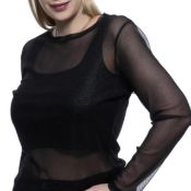 Ladies black sparkle black see through top