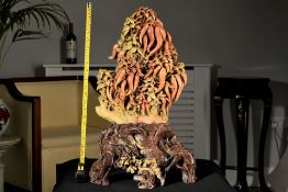 Title: Intricate Jade Hand Carving Chilli Plant.Description: 4330 - Original multicoloured jade