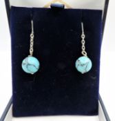 Silver Turquoise Ball Drop Earrings