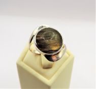 Chunky Artisan Cabochon Gemstone Ring In Sterling Silver c. 1970's