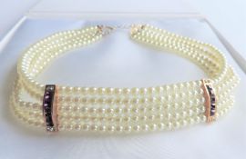 5 Strand Pearl Choker Necklace With Gift Box