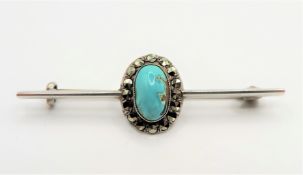 Sterling Silver Turquoise & Marcasite Bar Brooch