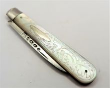 Victorian Silver & Mother of Pearl Fruit Knife - George Unite & Sons 1870