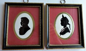 Pair Enid Elliot Linder Signed Silhouettes Mr Lawrence & Master Jack