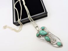 Vintage Artisan Sterling Silver Turquoise Pendant Necklace